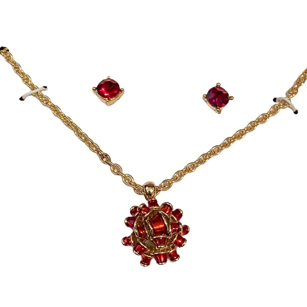 {Charter Club} Gold-Tone Bow Pendant Necklace & Crystal Stud Earrings Set